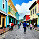 Saint John's Street Scene**

"A daytime street scene in Saint John's, Antigua and Barbuda, showcasing local architecture and pedestrian traffic. People are fully clothed in modest, everyday attire. Shops are open and bustling. Safe for work, appropriate content, perfect anatomy, natural proportions, professional photography, family-friendly."

**