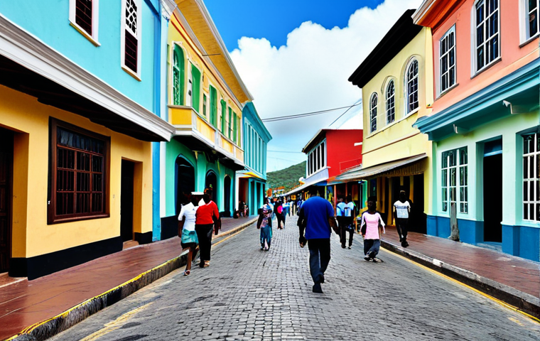 Saint John's Street Scene**

"A daytime street scene in Saint John's, Antigua and Barbuda, showcasing local architecture and pedestrian traffic. People are fully clothed in modest, everyday attire. Shops are open and bustling. Safe for work, appropriate content, perfect anatomy, natural proportions, professional photography, family-friendly."

**